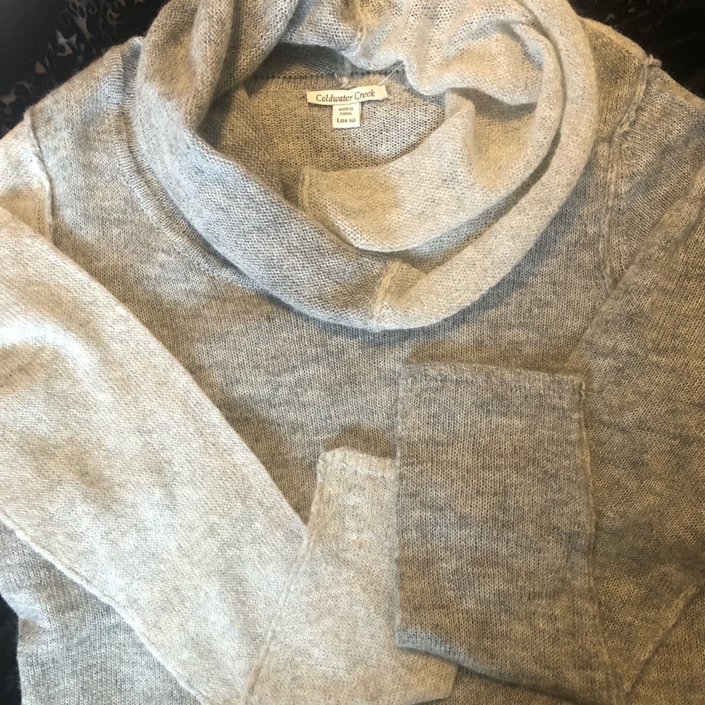 Coldwater Creek two toned grey light wool L cowl neck sweater.